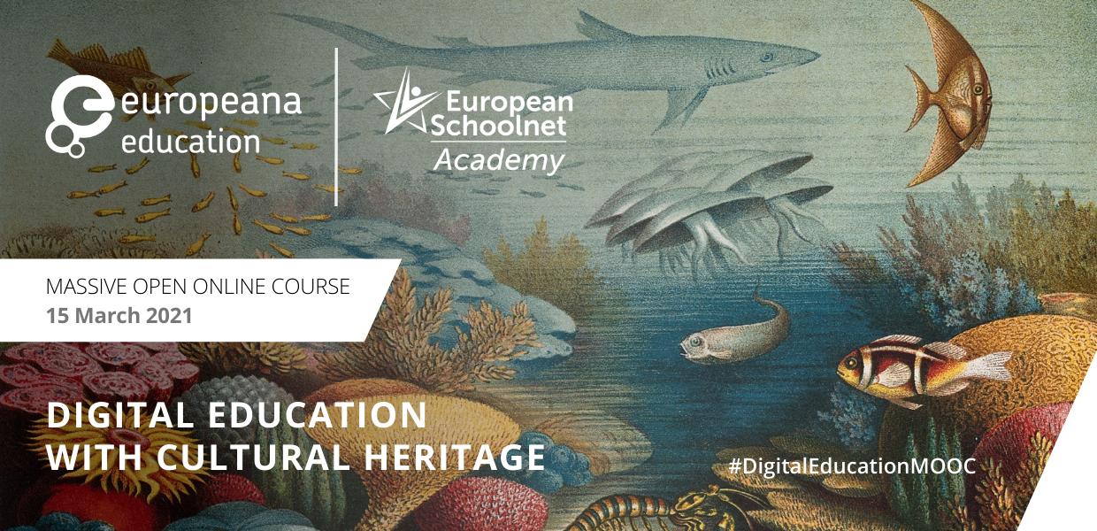A coral reef in the Red Sea overlaid with Europeana and European Schoolnet Academy logo